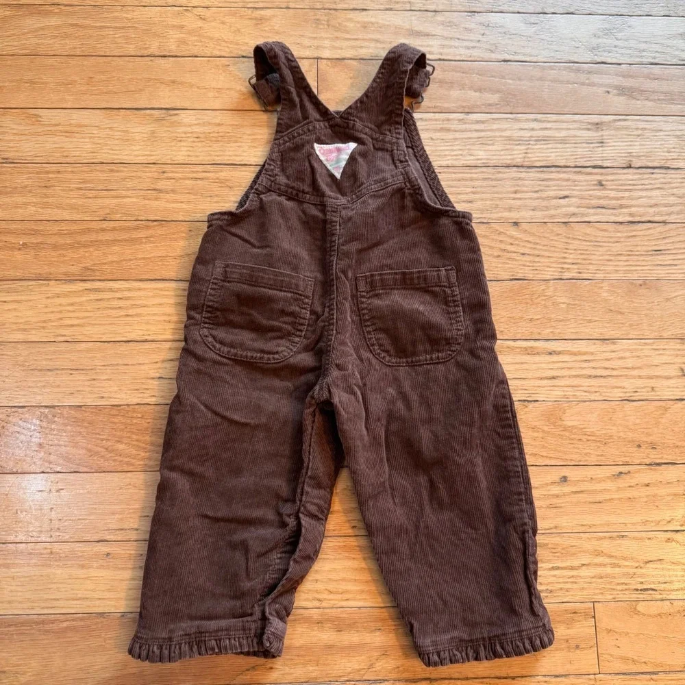 OshKosh‎ Bgosh Girls Brown Corduroy Floral Butterfly Embroidered Overalls 9M